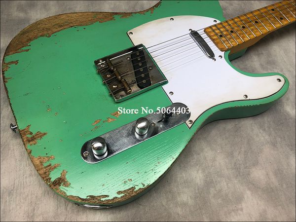 Heavy Relic TL Chitarra elettrica Corpo in ontano Manico in acero Hardware invecchiato Colore verde Finitura lacca nitro Può essere personalizzato