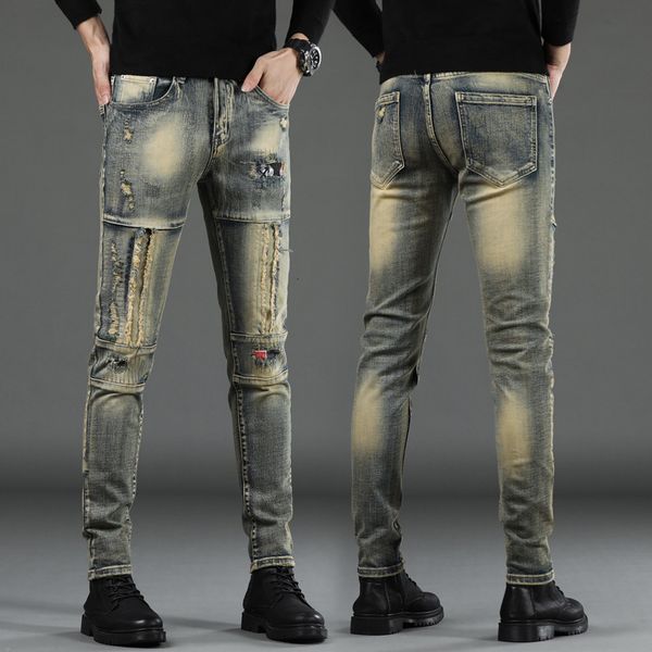 Herrenjeans Hochwertige Herren Slimfit Beggar Ripped Light Luxury Patchworks Dekorieren Sexy Stilvolle Street Fashion Jeans; 230918