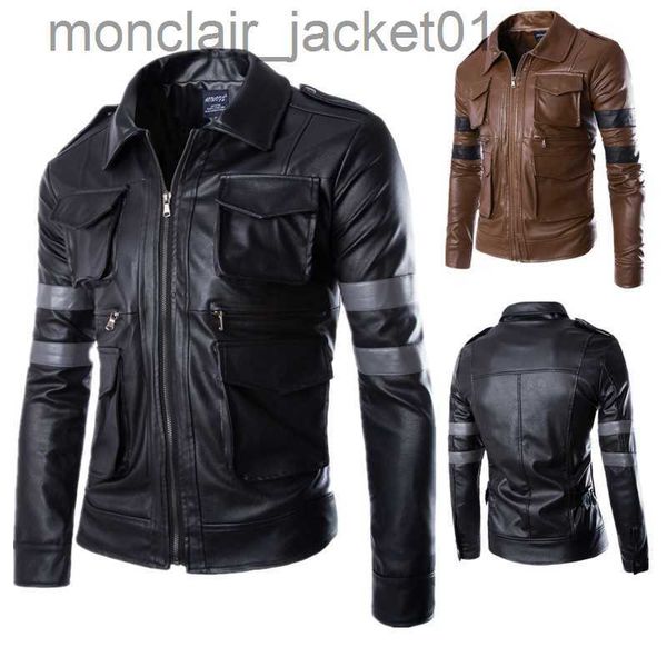 Erkek Ceketler 2023 Sonbahar ve Kış Yeni Deri Ceket Erkekler Moda Sıradan Yakışıklı Rüzgar Geçirmez Üst Giyim Basit Ceket Çok Cep 3xL J230918