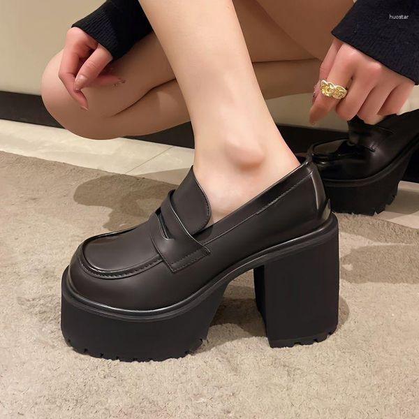 Модельные туфли, женские лоферы на очень высоком каблуке, осень 2023, лакированные кожаные туфли-лодочки на массивной платформе, женские черные туфли без шнуровки Jk Uniform Mary Janes