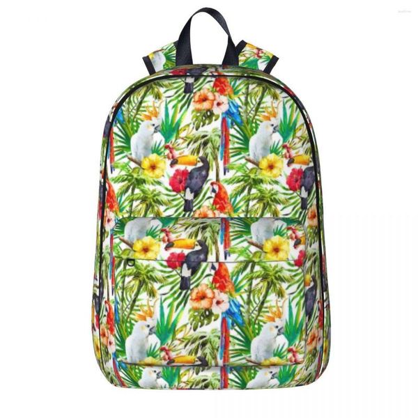 Zaino Pappagallo tropicale Cacatua e tucano Foresta pluviale Borsa per libri per studenti Borsa a tracolla per laptop Zaino da viaggio per bambini