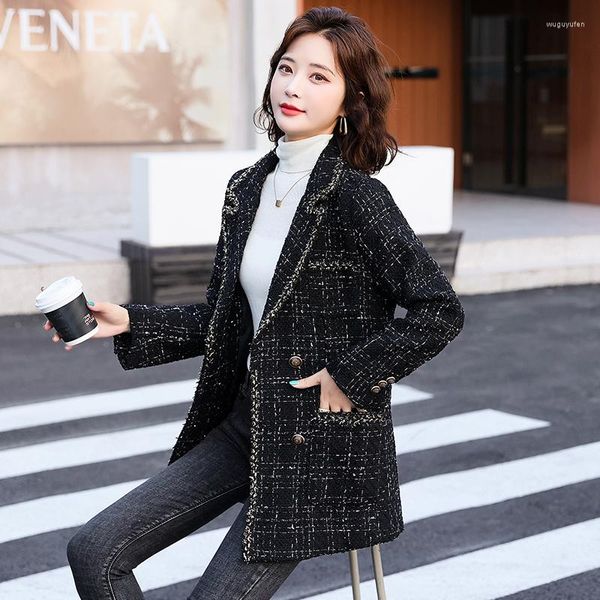 Trench da donna 2023 Moda coreana Chambray Blazer Donna Autunno Inverno Temperamento Office Lady Coat Suit Versatile giacca nera allentata