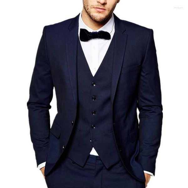 Ternos masculinos azul marinho casamento smoking para o noivo fino ajuste baile homem terno de negócios formal masculino moda traje 3 peça jaqueta com calças colete