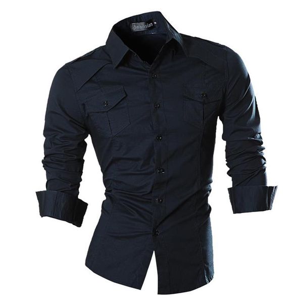 Camisas masculinas Jeansian Moda Masculina Camisa Casual Botão de Manga Longa Slim Fit Designer 8001 Navy268K