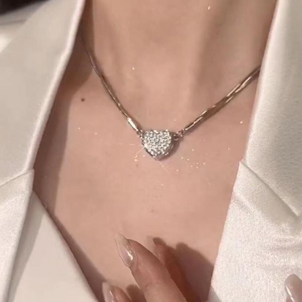 Роскошное блестящее циркониевое магнитное ожерелье в форме сердца для женщин, изысканное многослойное колье серебристого цвета, ювелирные изделия-колье
