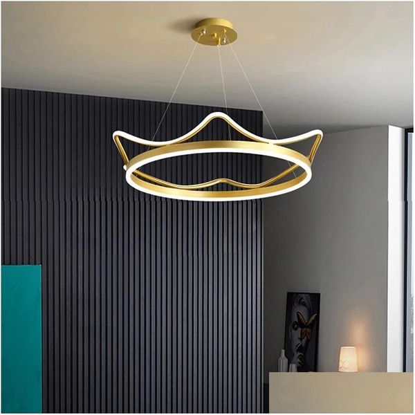 Kolye lambaları Led Crown Lamb Modern Minimalist Yaratıcı Lüks Çocuk Odası Kreş Yatak Odası Avize Işık Kapalı Armatür Dam Dr.3fd