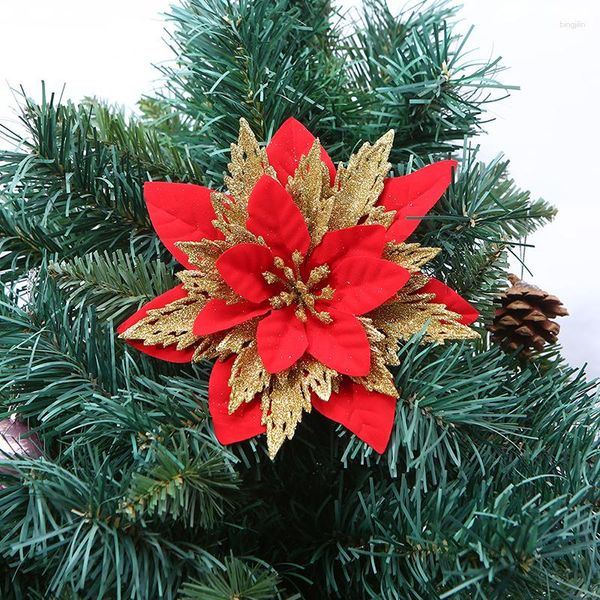 Dekorative Blumen Weihnachtsbaum Glitzer Zubehör Simulierte Säbelzahnkombination Hohldekoration Grün 18 cm