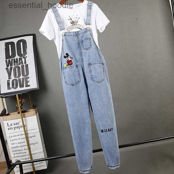 Tute da donna Pagliaccetti Nuovo stile Vendita calda 2023Estate stile coreano Cartoon Temperamento Riduzione dell'età Salopette di jeans alla caviglia Donna Loo L230918