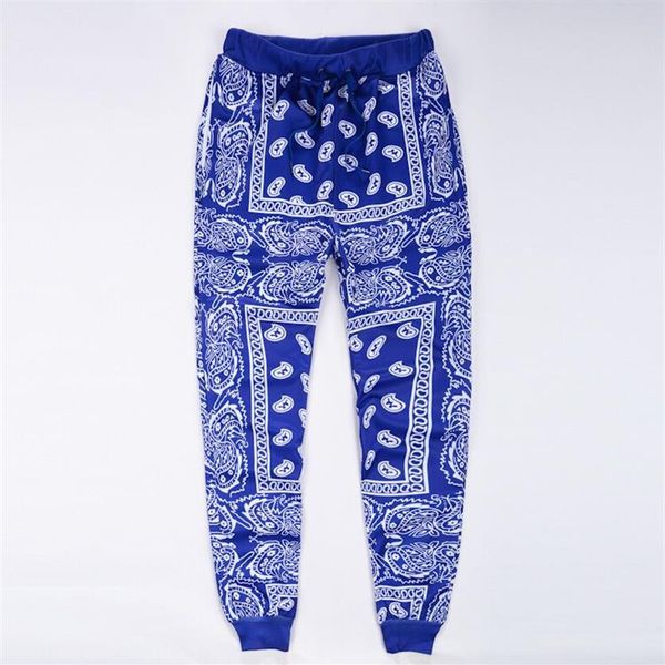 Calça de moletom para corrida masculina, calça de moletom estilo vermelho azul bandana para corrida, hip hop, feminina, streetwear uni268r