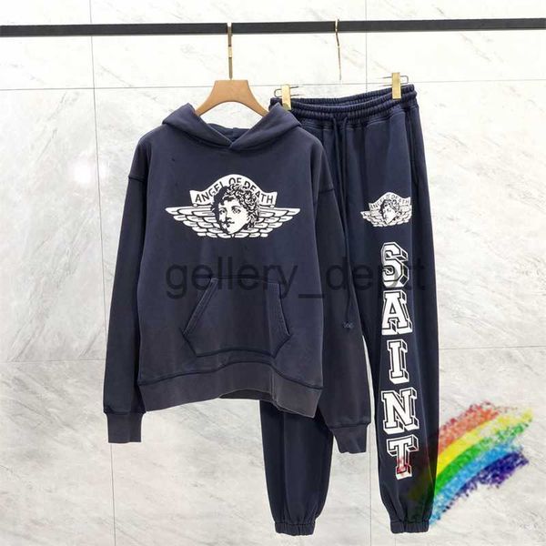 Erkek Hoodies Sweatshirts Yıkanmış Mor Saint Michael Angel Hoodie Erkekler Kadın En İyi Kalite Hasarlı Külkü Kapşonlu J230918