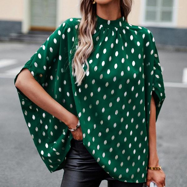 Frauen Blusen Casual Lose Bluse Mode Kleidung 2023 Batwing Ärmel Tops Stehkragen Hemd Polka Dot Print Blusas 27973