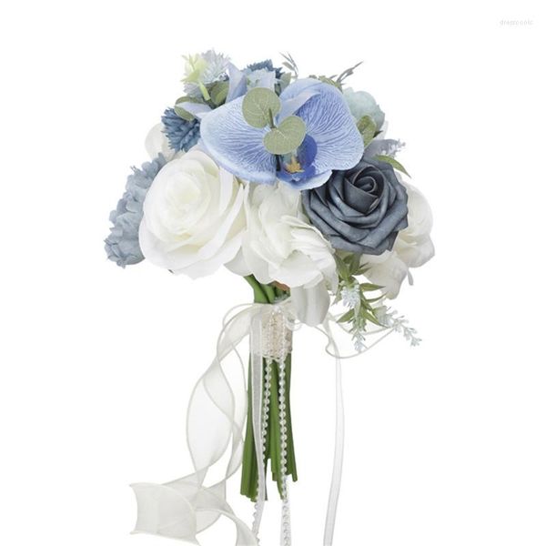 Buquê de noiva gracioso com flores decorativas, decoração com fitas para adereços pográficos