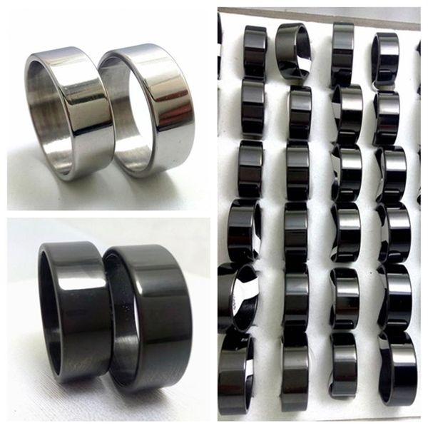 Ganze 100 Stück Silber Schwarz Plain Band Edelstahl Ringe Mode Ehering Paare Ring Schmuck ring246z