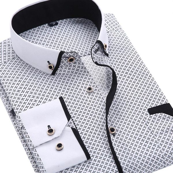 Moda masculina casual manga comprida camisa impressa fino ajuste masculino vestido de negócios sociais roupas de marca macio confortável321z