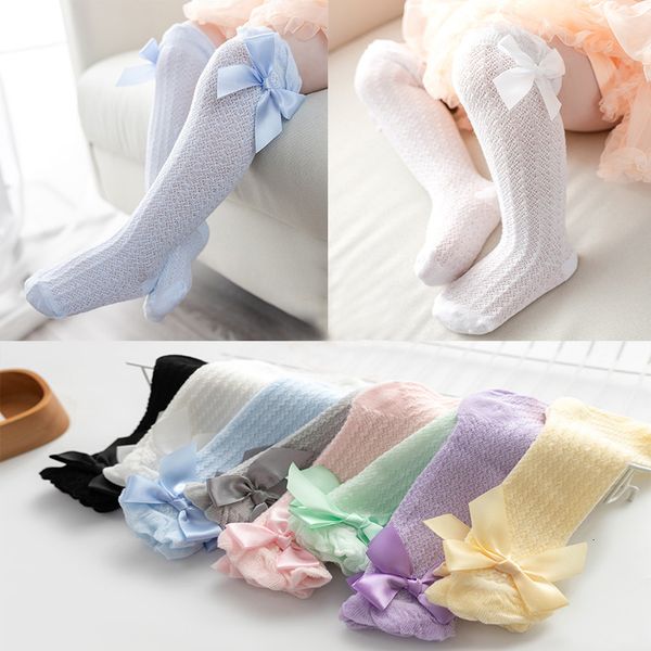 3 Paar Kindersocken aus Mesh-Baumwolle, lange Socken für Babys, Sommerschlauch, Schleife, Anti-Moskito-Kniestrümpfe, Baby-Overknee-Strümpfe für Kinder von 0–4 Jahren, 230918