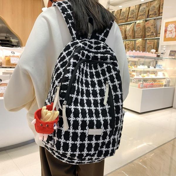 Zaino Check Fashion Schoolbag Studenti universitari femminili Design di grande capacità Senso Zaini per ragazze di nicchia delle scuole superiori