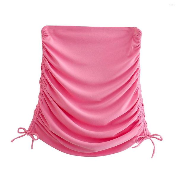 Saias 2023 moda rosa plissado mini saia mulheres chique senhora sexy elegante drapeado de cintura alta mulher curta feminina apertada