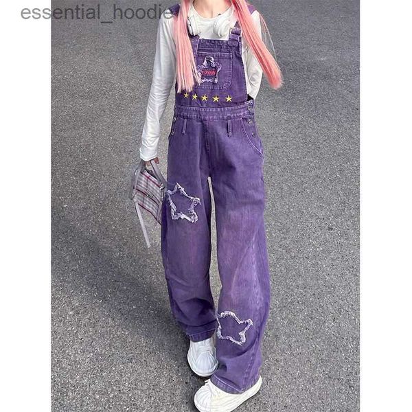 Damen-Overall, Strampler, große Yards, lila Denim-Overalls, Frauen, fette jüngere Schwester, Herbst, amerikanische Wiederherstellung, L230918