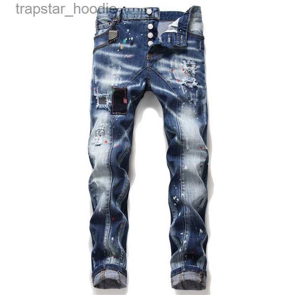 Jeans da uomo Jeans unici strappati slim fit Stilista lavato Pantaloni da motociclista da uomo Pantaloni con pannelli Hip Hop Biker Street Wear Pantaloni 1050 L230918