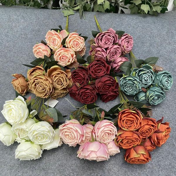 Dekorative Blumen, 7 Köpfe/Strauß, kaiserliche Konkubinenrose, künstlicher Blumenstrauß, gefälschte Pfingstrose, Blumen, Hochzeit, Weihnachten, Heimdekoration, Mutter