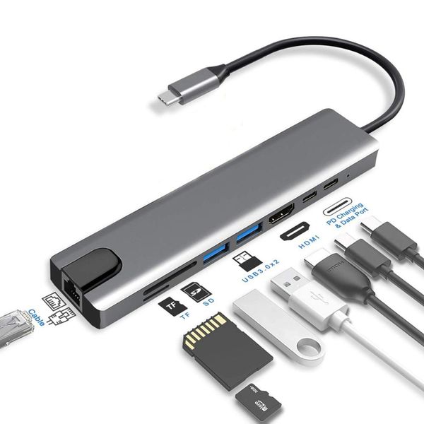 USB C HUB Type C Splitter 8in1 Док-станция Адаптер для ноутбука с Macbook Air M1 iPad Pro RJ45 HDMI