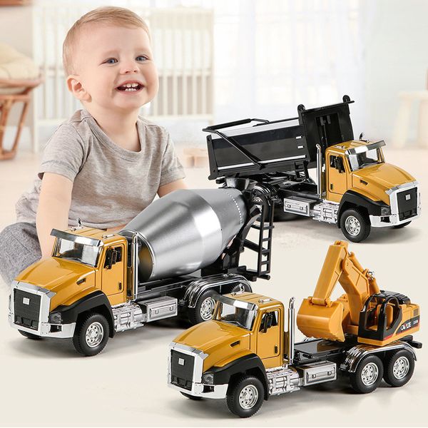 Diecast Model Car 3 Confezione di Diecast Ingegneria Veicoli da Costruzione Dump Digger Mixer Truck Scala 1/50 Modello in Metallo Auto Tirare Indietro Auto Giocattoli 230915