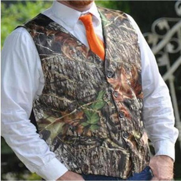 Camo impresso casamento noivo coletes padrinhos coletes com decote em v terno masculino coletes colete vestido masculino colete vestido caçador pr299k