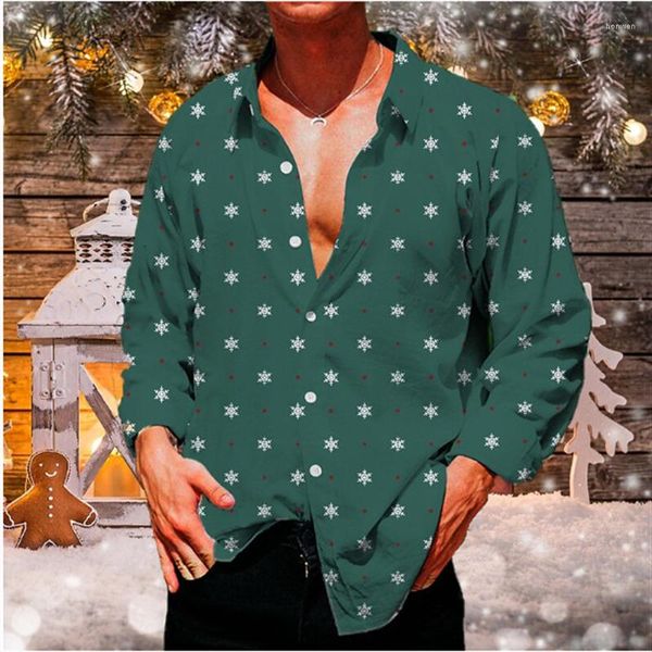 Camicie eleganti da uomo 2023 Camicia modello Fiocco di neve Stampa 3D Natale Strada Manica lunga Bottone Risvolto Abbigliamento Design retrò Casual