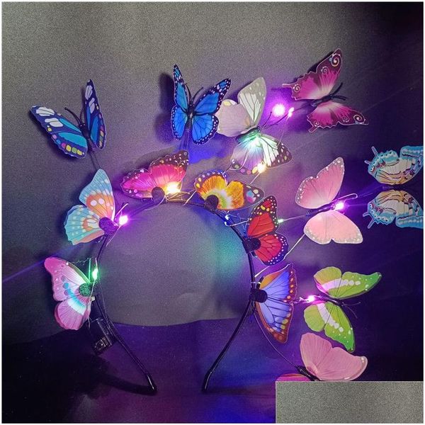 LED Rave Brinquedo Luz Brilhante Borboleta Fascinator Headband Crown Tea Party Halloween Traje Headpiece Drop Delivery Brinquedos Presentes Dhfyw