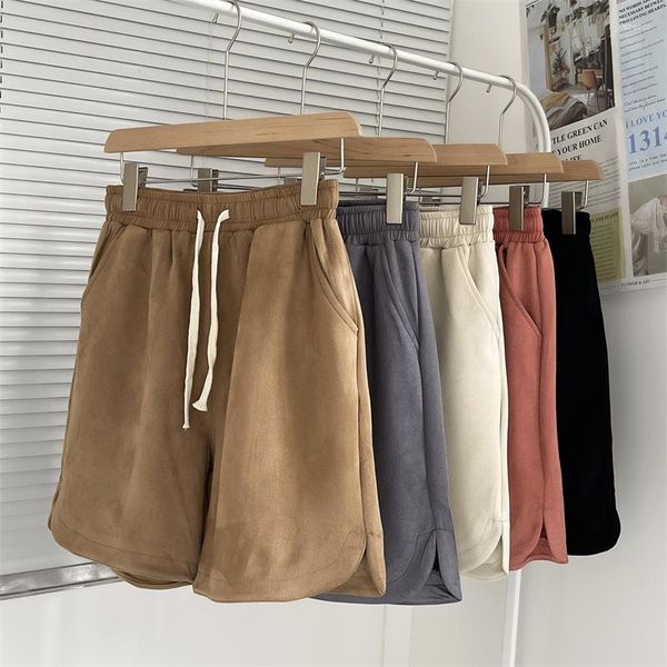 Pantaloncini da uomo in pelle scamosciata retrò estate casual da jogging pantaloni corti sportivi tinta unita pantaloncini con coulisse streetwear larghi di grandi dimensioni