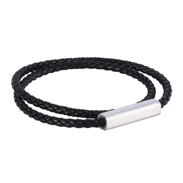 Pulseira de couro com fivela magnética de aço inoxidável, pulseira de casal fashion, pulseira de corda de couro 4mm, pulseira de corda de couro