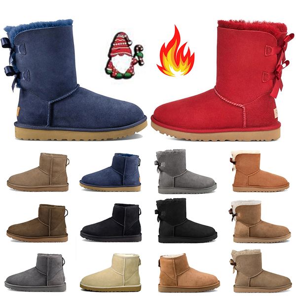 Austrália Botas de Inverno Quentes Clássicas Australianas Mulheres Mini Meia Bota de Neve Inverno Uggskin Pele Cheia Fofa Peluda Botas de Tornozelo de Cetim Botas Clássicas Tamanho 36-41