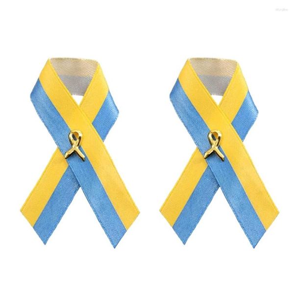 Articoli per feste Bandiera ucraina Spilla con nodo della pace Spille con nastro giallo blu per vestiti Zaino Borsa per cappelli