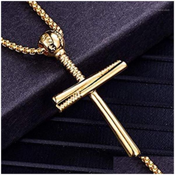 Anhänger Halsketten Hnsp Hip Hop Rock Baseball Gold Kreuz Halskette Für Männer Männlich Edelstahl Kette Schmuck1 Drop Lieferung Schmuck Stift Dhkdf