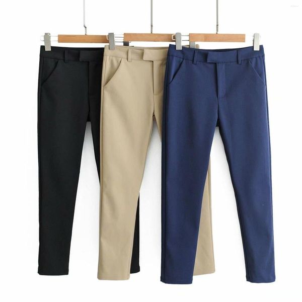 Calça feminina feminino estilo moda moda cor sólida cor slim alta cintura esticada gás lápis de terno de qualidade reto