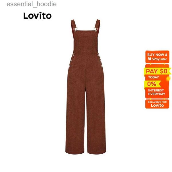 Jumpsuits für Frauen Rolpper Lovito Casual Plain Pocket Button Hohe Tailloy -Overalls für Frauen L45LD052 (Mocha Brown) L230918