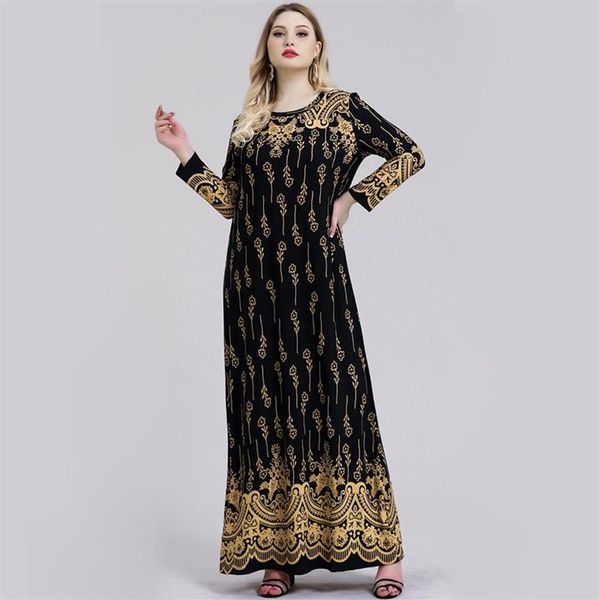 Ethnische Kleidung Plus Size Maxikleid Frauen Muslim Lange Ärmel O-Ausschnitt Islamische Kleidung Türkei Arabisch Bescheidene Kleidung Lose Kausal Abaya 5208d