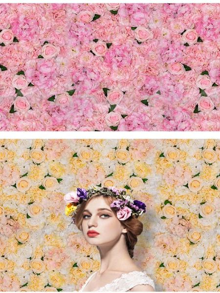 Flores decorativas 40x60cm artificial diy decoração de casamento flor painéis de parede seda rosa rosa romântico pano de fundo decoração