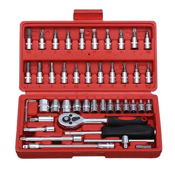 Novas ferramentas profissional 46 pçs conjunto de soquete chave 1 4 polegada chave chave catraca conjunto kit reparo do carro combinação mão tool260a