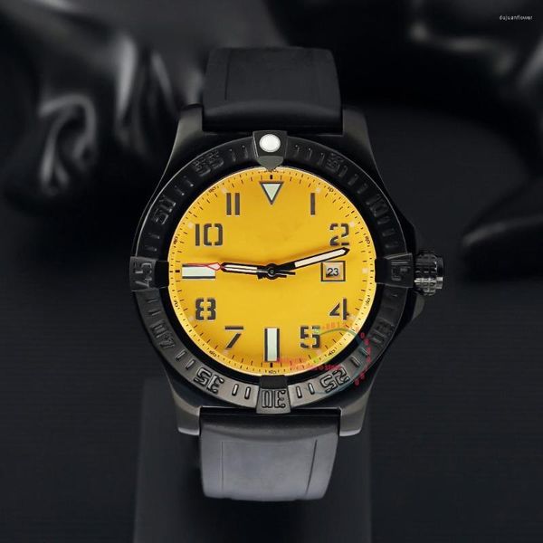 Orologi da polso 2023 Top Luxury Seswolf automatico quadrante giallo orologio da uomo in gomma cinturino nero A1733110 Relogio Masculino