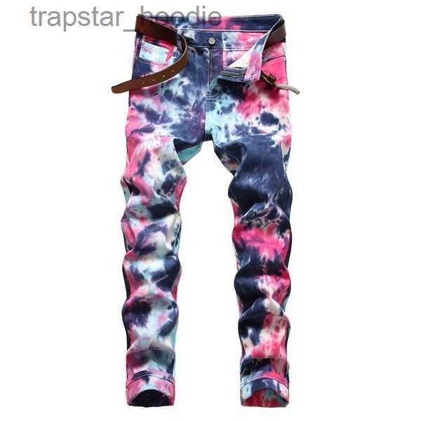 Jeans da uomo Jeans mimetici per uomo Fantasia Jeans con stampa tie-dye a colori 2021 Pantaloni primaverili slim dritti in denim elasticizzato Pantaloni dipinti X0621 L230918