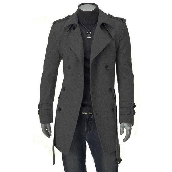 Herbst Winter Herren Langer Erbsenmantel Herren Wollmantel Schalten Sie Kragen Doppelbrust Männer Trench Coat M-XXXL297f