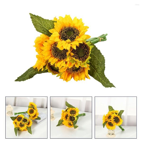 Dekoratif çiçekler yapay güneş çiçek düğün buket ipek yemek masası simüle ayçiçeği bezi