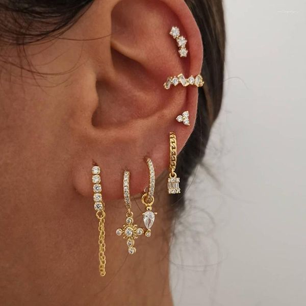 Creolen aus Edelstahl mit Zirkonia für Damen, kleiner Anhänger, Knorpel, Tragus-Ohrring, Piercing-Schmuck