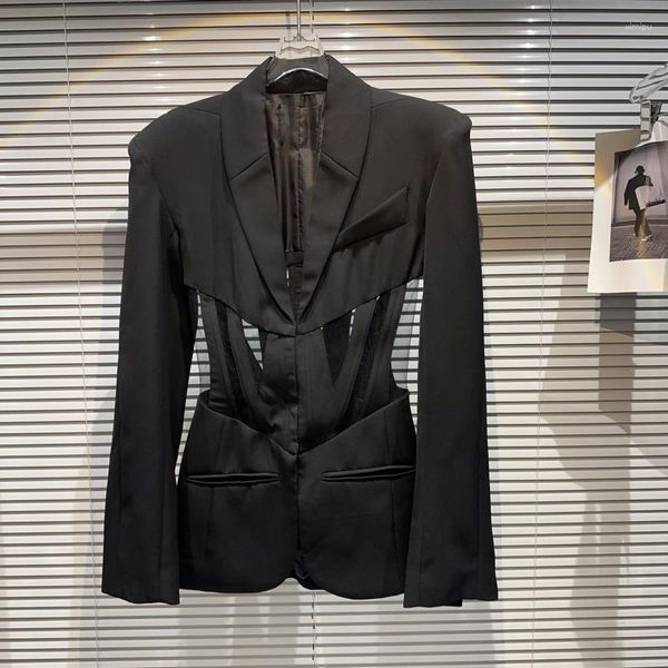 Женские костюмы BORVEMAYS, темпераментный блейзер, черный ажурный тонкий воротник с длинными рукавами, однотонное осеннее пальто, женское WZ3892