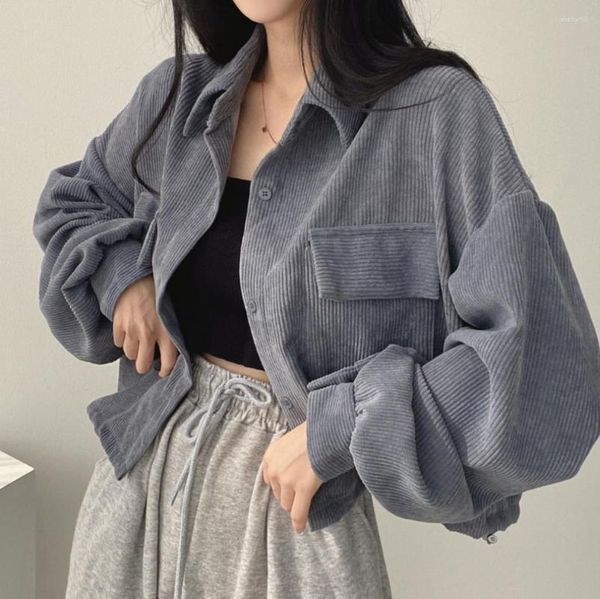 Frauen Jacken Cord Vintage Übergroße Crop Jacke Schwarz Chic Mäntel Harajuku Mode Strickjacke Weibliche Tops Retro Kleidung