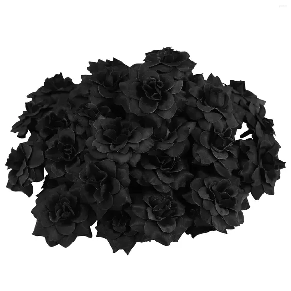 Декоративные цветы VORCOOL 50 шт., имитация головок роз, искусственные цветы розы для украшения шляпы, одежды (черный)