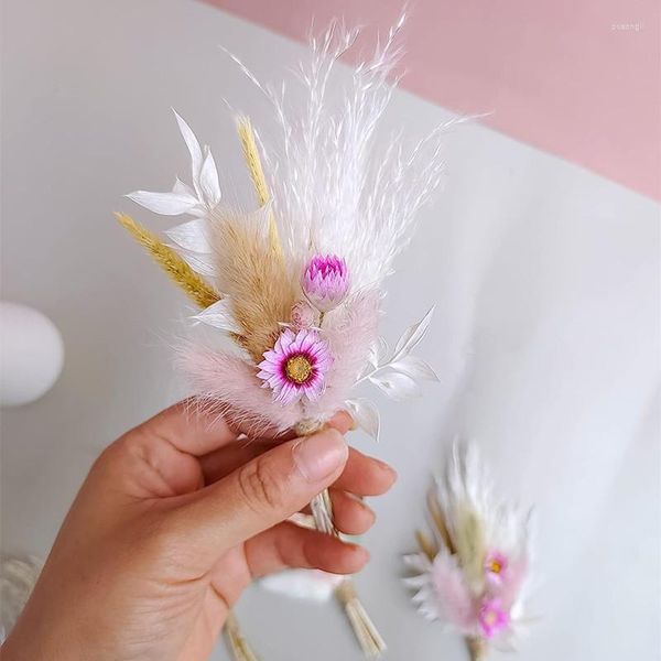 Dekoratif çiçekler 6pcs mini kurutulmuş düğün hediye kutusu evlenme dekorasyonları boho ev dekorasyon düğünleri dekor yapay çelenkler