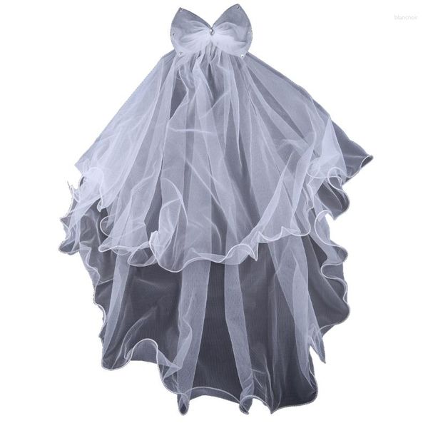 Véus nupciais 2 camadas véu de casamento com pente para meninas arco embelezado strass