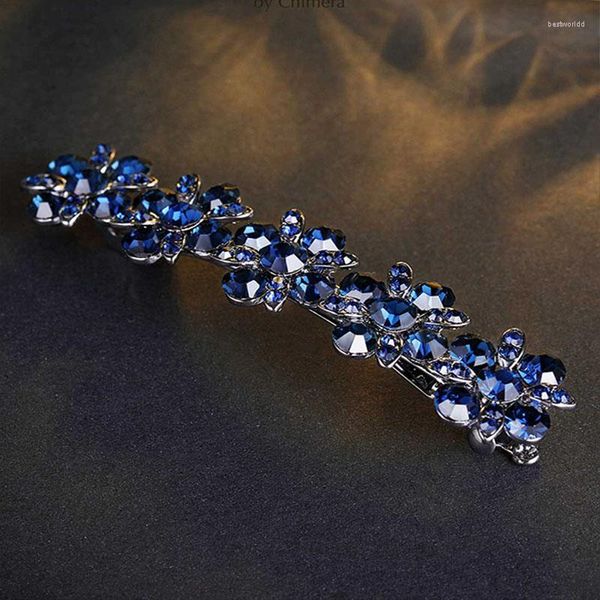 Grampos de cabelo quimera cristal flor clipe para mulheres luxo bling hairpin azul escuro barrette liga metal primavera braçadeira moda jóias